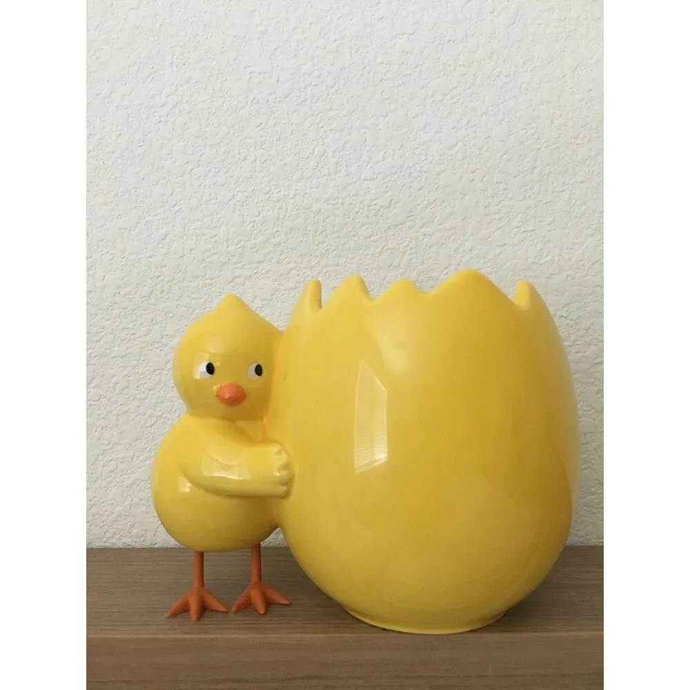Vintage Teleflora Yellow Chick Cracked Egg Planter Vase Easter Spring Ceramic